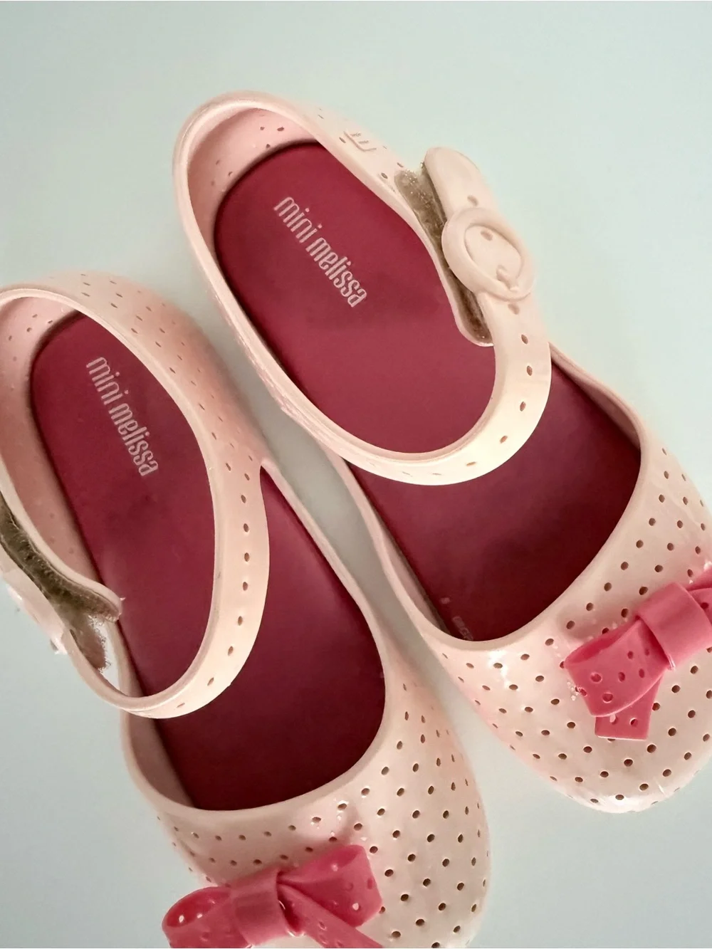 Mini Melissa Pale Pink Mary Jane Shoes with Dark Pink Bows